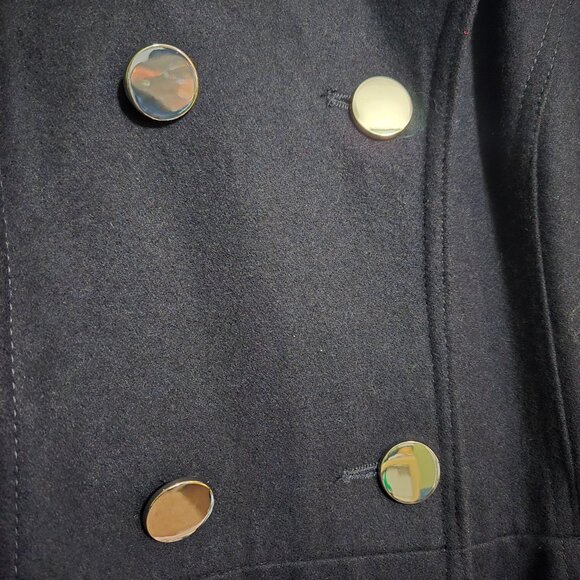 Liz Claiborne Navy Blue Swing Flounce Wool Blend Coat with Silver Buttons - Picture 2 of 9